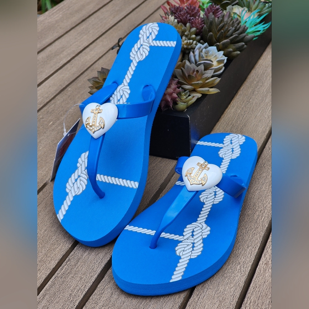 WLK By S.Miller Royal Blue Rhinestone Anchor Women's Flip Flop Sandals Size 10 - Picture 9 of 12